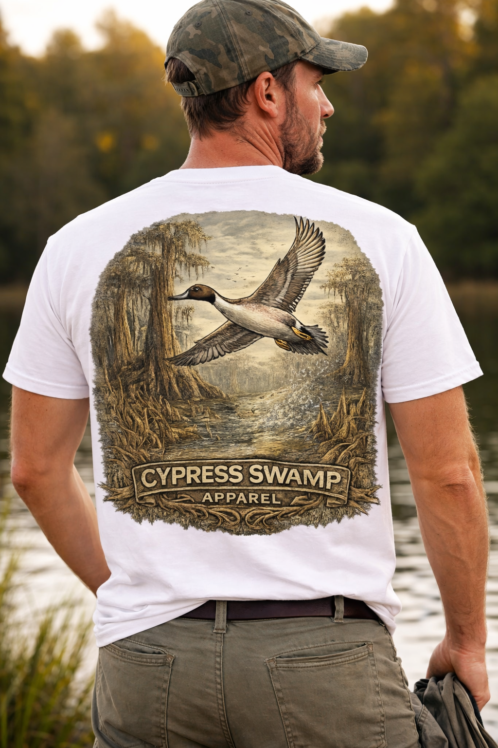 New Design Pintail in flight over swamp