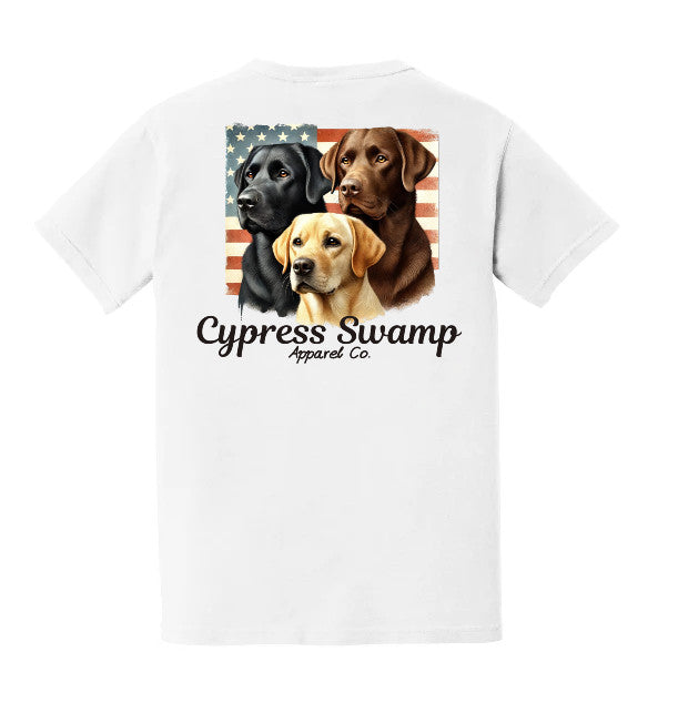 Cypress Swamp Red, White and Proud - Black Brown Golden Labs Retreiver Short Sleeve T-Shirt
