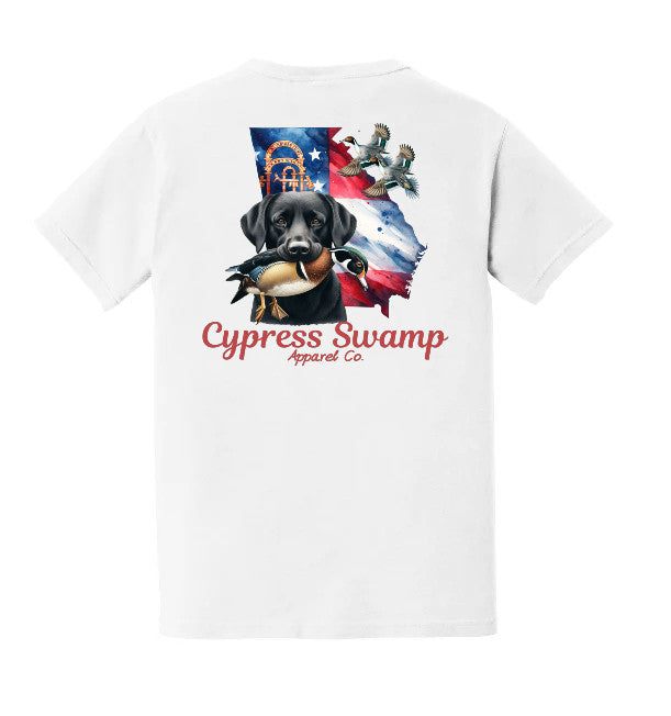 Cypress Swamp On The Hunt Black Lab Short Sleeve T-Shirt